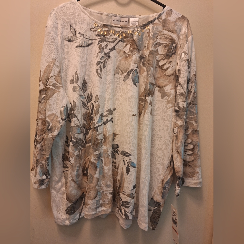 Alfred Dunner Jeweled Collar Top 2x NEW WITH TAGS